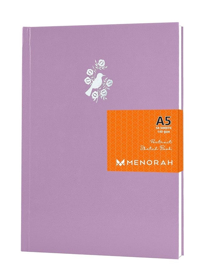 MENORAH دفتر مينورا - مقاس A5 - 140 غرام/متر مربع - (58 ورقة / 116 صفحة) دفتر رسم أنيق للفتيات - (المقاس: 21.0 سم × 14.8 سم) - مصنوع يدويًا بالكامل - دفتر رسم كاساتا - (أرجواني ملائكي - طائر) - رسم بورتريه - Image 1